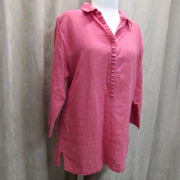 Chico's Stonewashed Red 100% Linen 3/4 Sleeve Tunic Top Size 2 (XL) - Picture 4 of 16